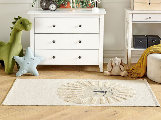 Kinderteppich Baumwolle beige Löwenmuster 80 x 150 cm BALARI