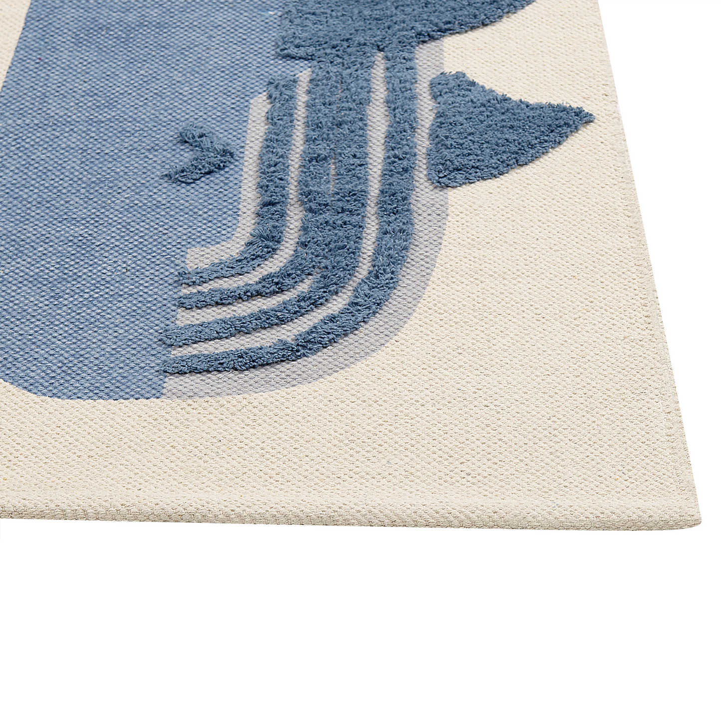 Kinderteppich Baumwolle beige / blau 80 x 150 cm Wal-Motiv SELAI