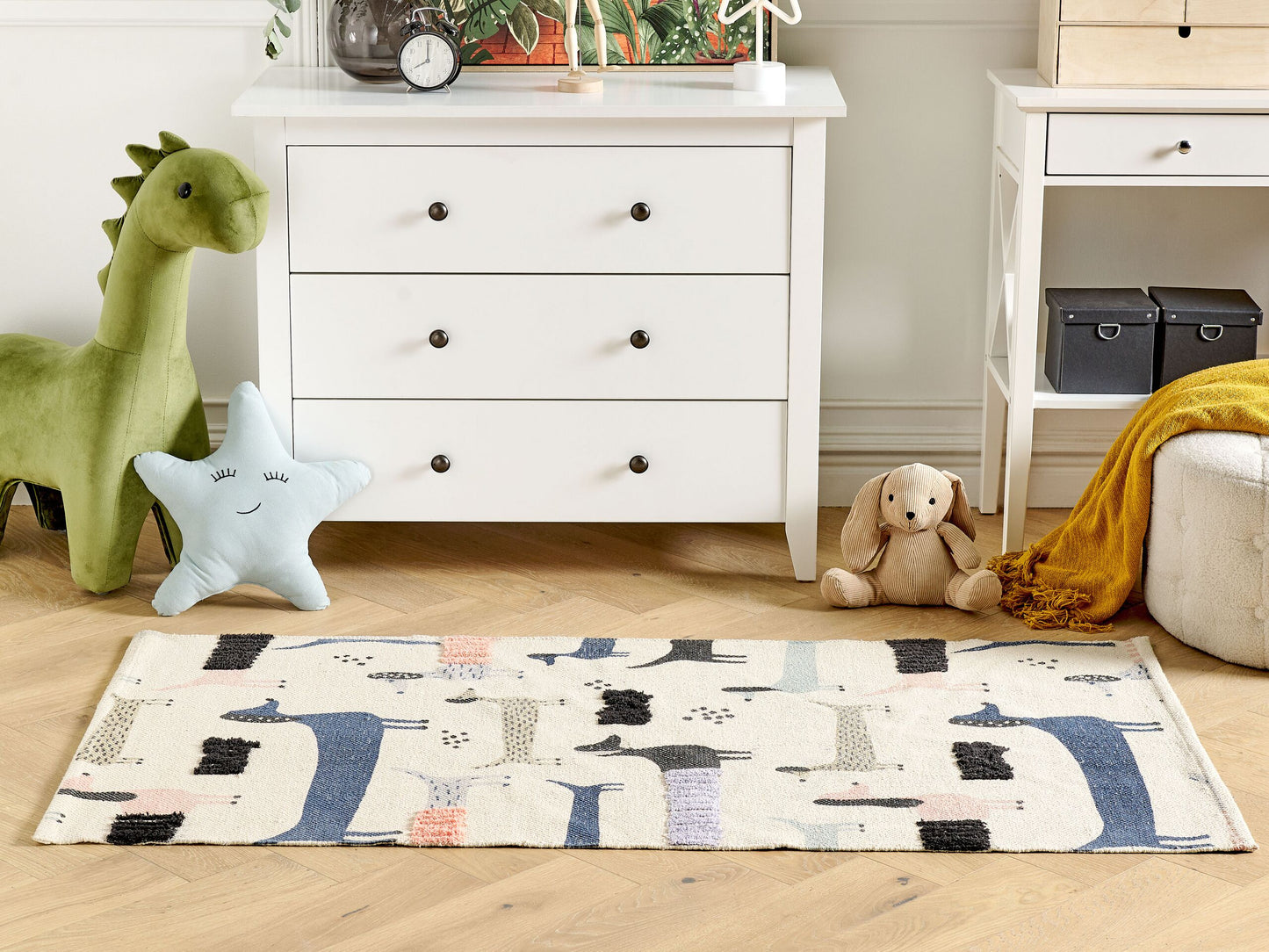 Kinderteppich Baumwolle mehrfarbig 80 x 150 cm Hund-Motiv Kurzflor TEMIAJ