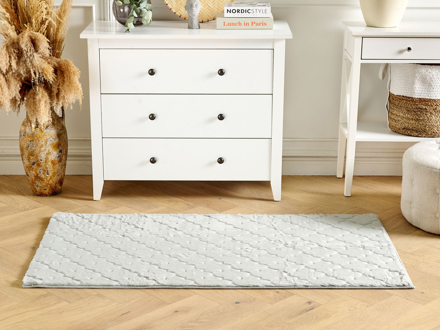 Kunstfellteppich Kaninchen hellgrau 80 x 150 cm Shaggy GHARO