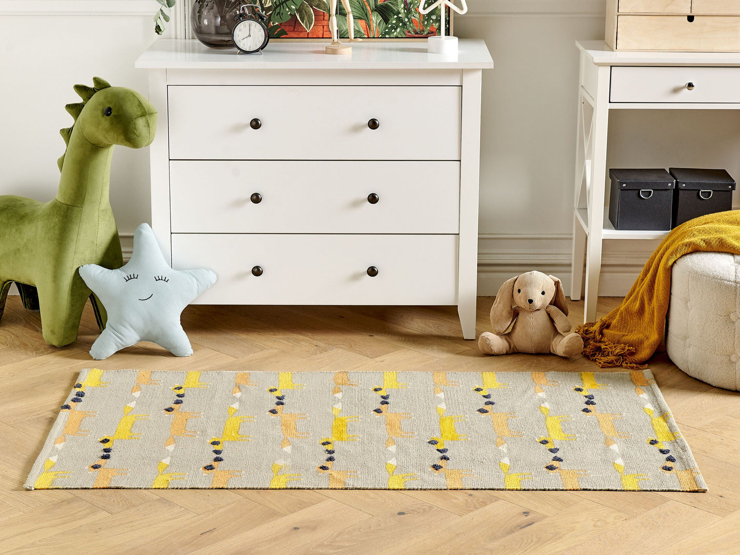 Kinderteppich Baumwolle grau 80 x 150 cm Fuchsmuster Kurzflor BANKGO