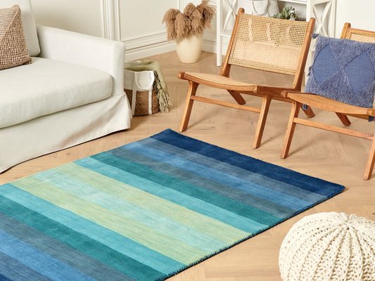 Teppich Wolle mehrfarbig 140 x 200 cm Streifenmuster Kurzflor MAILSI