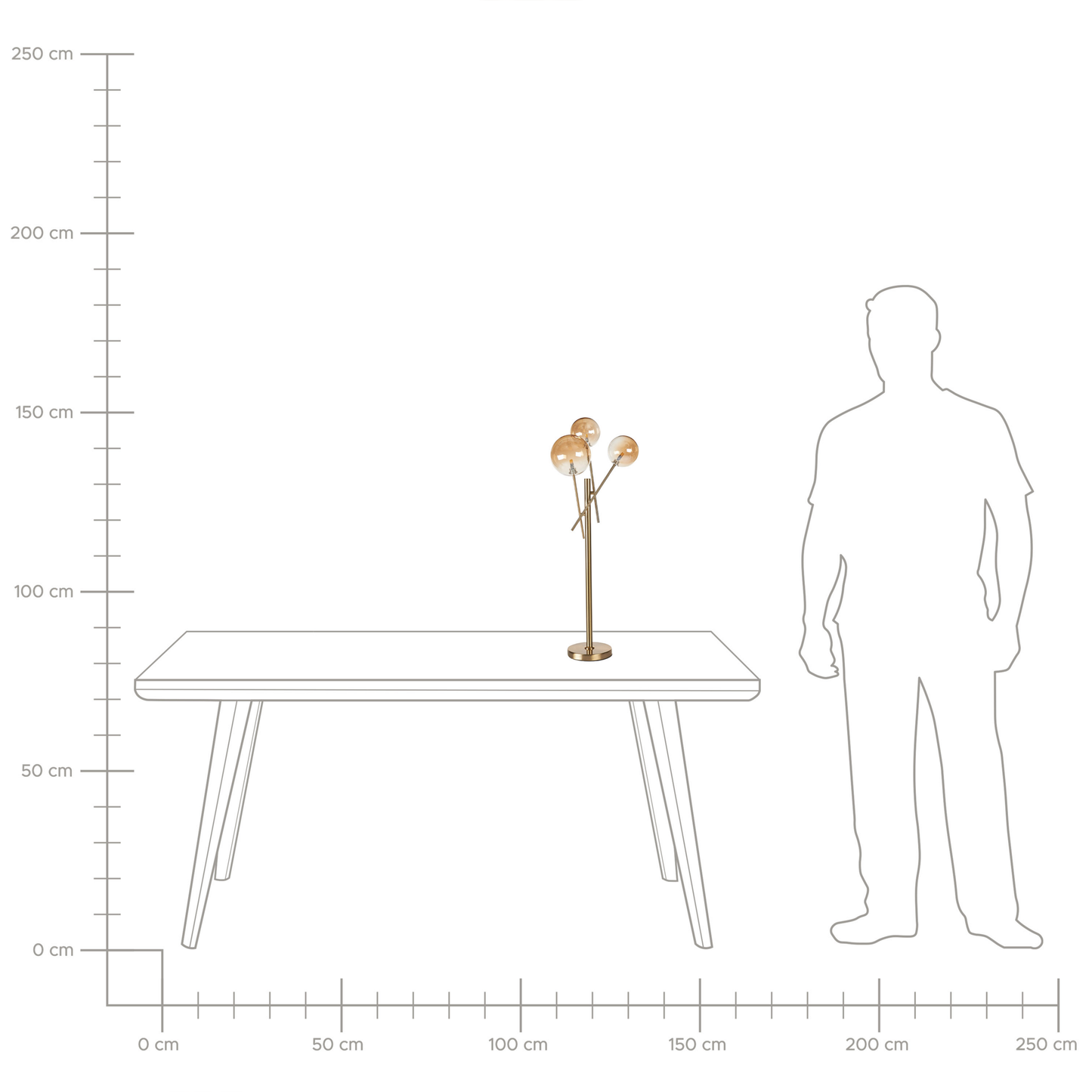 Tischlampe Rauchglas gold 70 cm 3-flammig Kugelform TAMESI