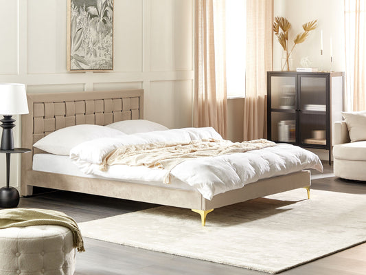 Bett mit Lattenrost Samtstoff LIMOUX 160 x 200 cm Taupe