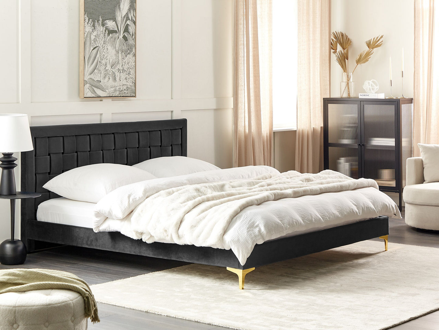 Bett mit Lattenrost Samtstoff LIMOUX 180 x 200 cm Schwarz