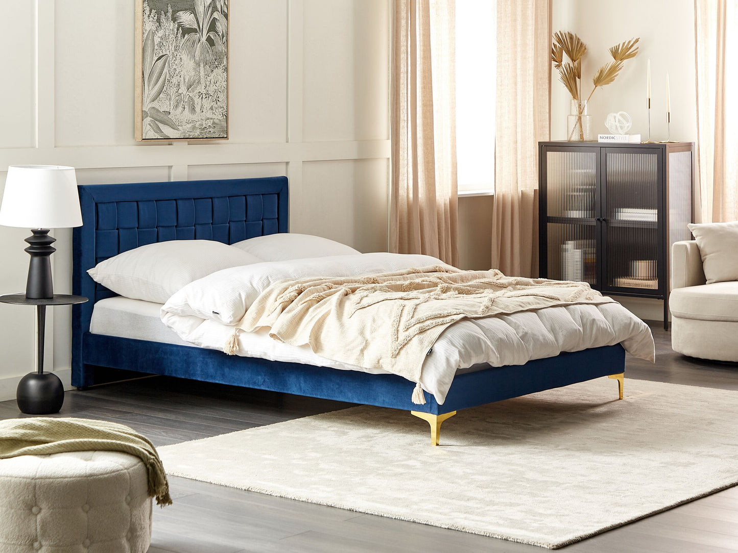 Bett mit Lattenrost Samtstoff LIMOUX 140 x 200 cm Marineblau