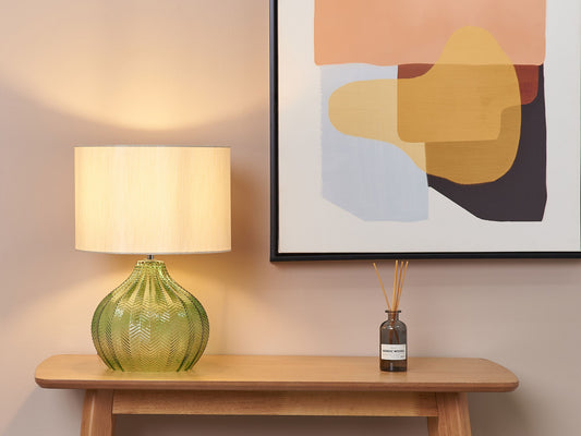 Tischlampe Glas smaragdgrün 41 cm Trommelform KEILA