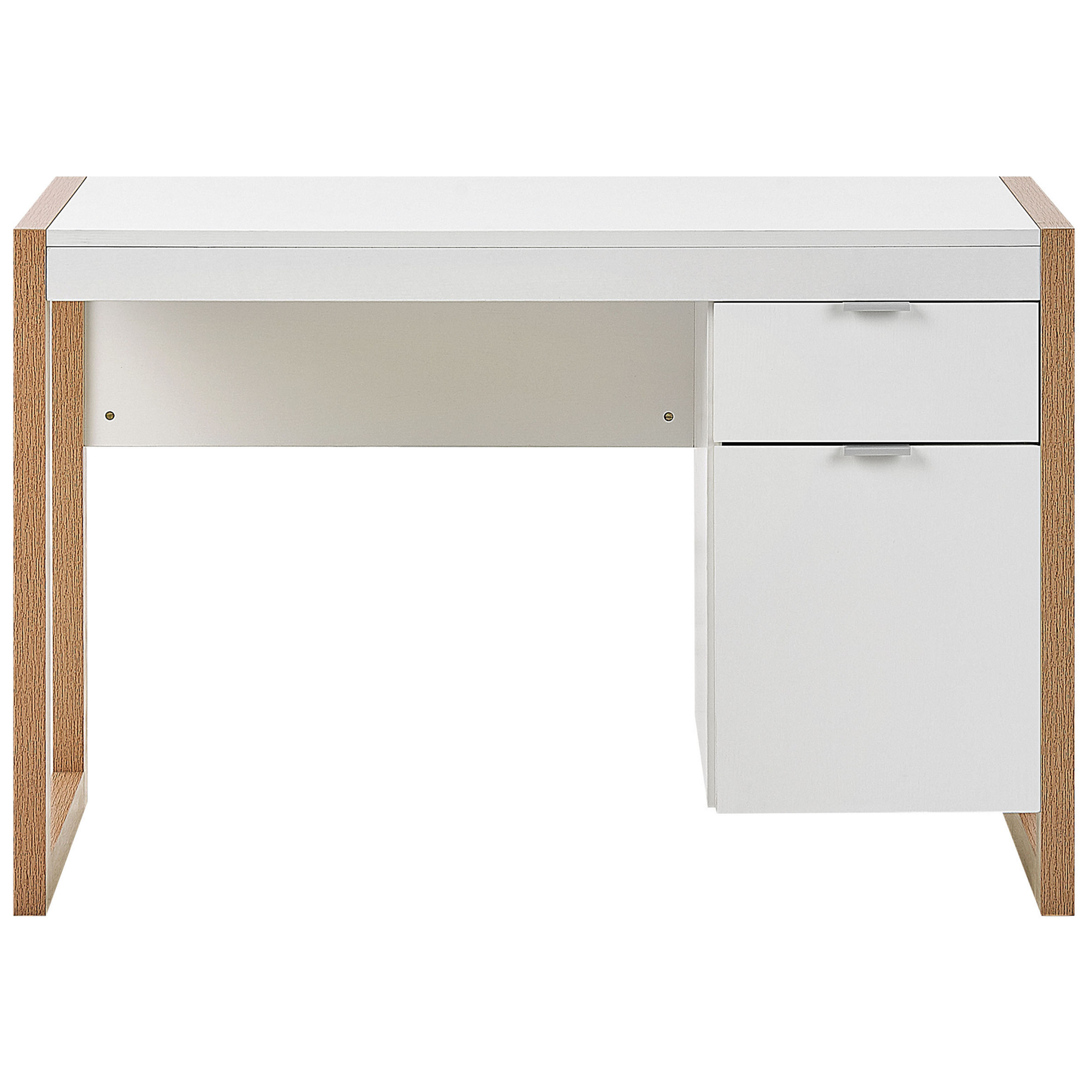 Schreibtisch weiss / heller Holzfarbton 110 x 50 cm Schublade Schrank JOHNSON