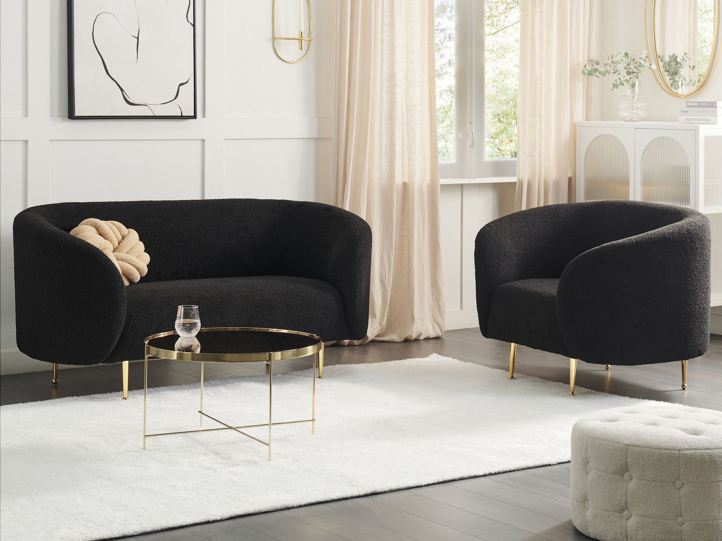 Sofasæt Bouclé sort 3-personers LOEN