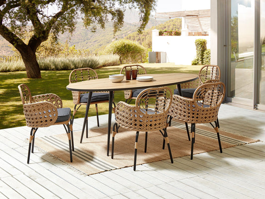 Set mit 6 Stühlen und Sitzkissen PRATELLO Polyrattan Naturfarben