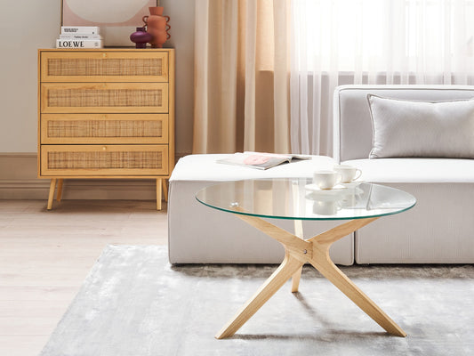 Couchtisch Glas transparent / hellbraun ⌀ 80 cm VALLEY