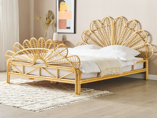 Bett mit Lattenrost Rattan FLORENTINE 180 x 200 cm Hellbraun