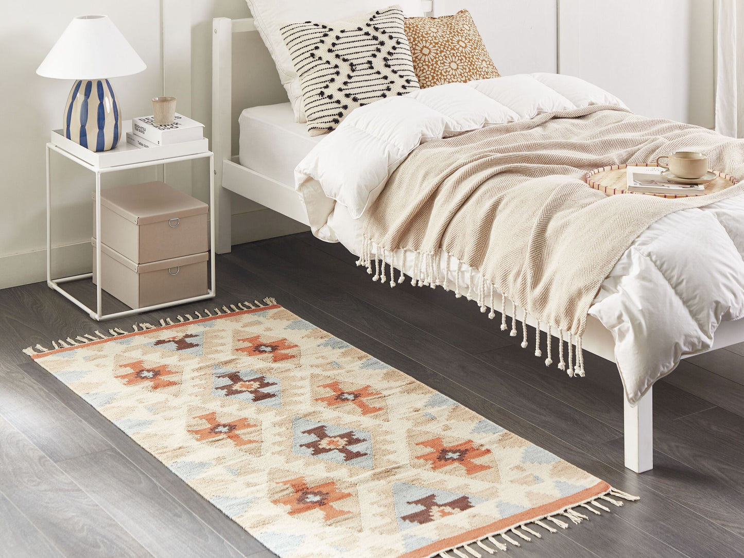 Kelim Teppich Baumwolle mehrfarbig 80 x 150 cm geometrisches Muster Kurzflor DILIJAN