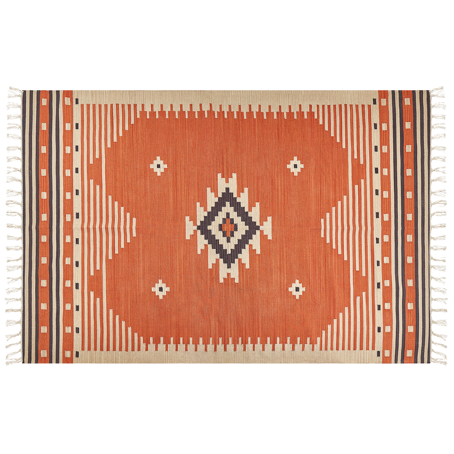 Kelim Teppich Baumwolle orange 200 x 300 cm geometrisches Muster Kurzflor GAVAR