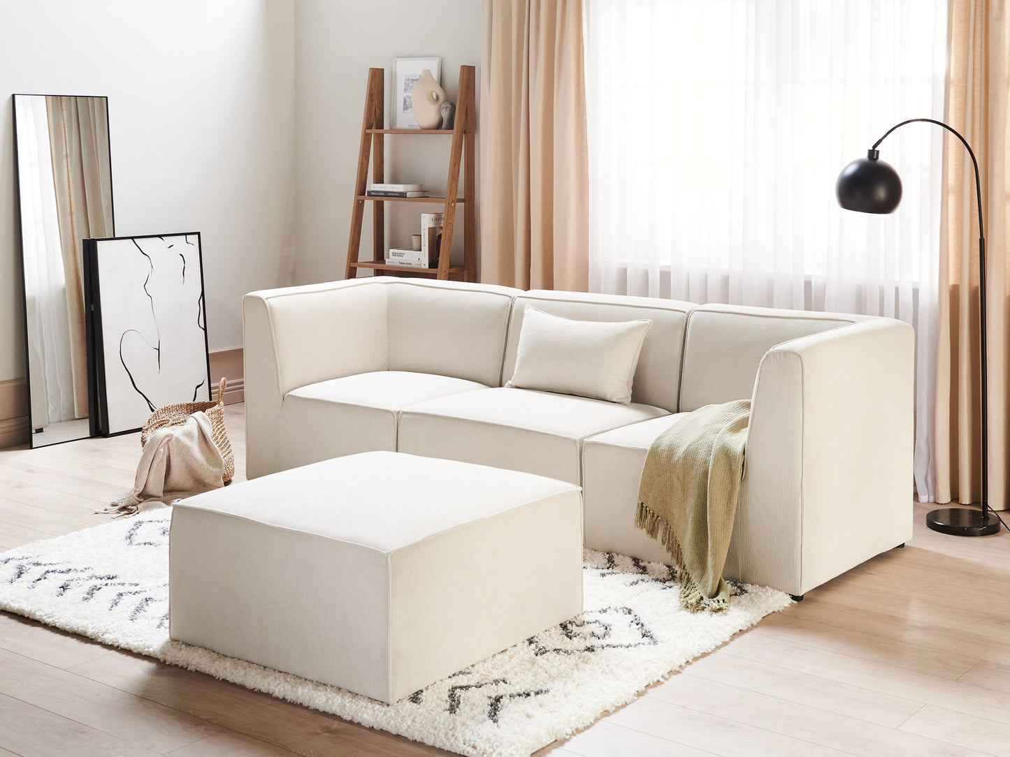 3-Sitzer Sofa Cord hellbeige mit Ottomane LEMVIG