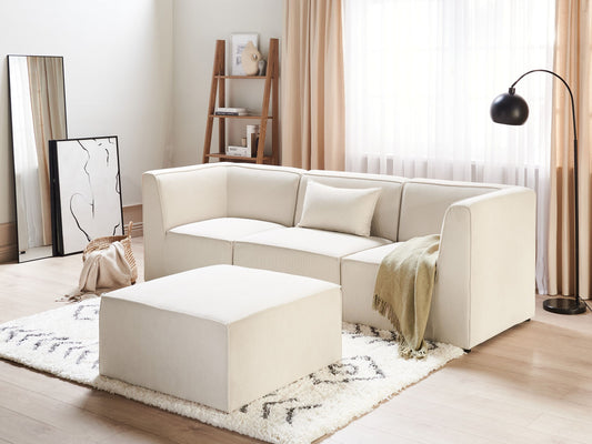 3-Sitzer Sofa Cord hellbeige mit Ottomane LEMVIG