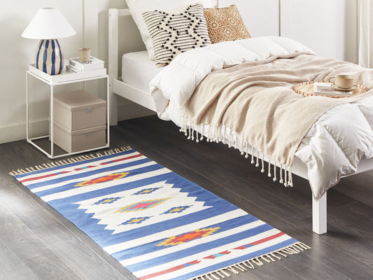 Kelim Teppich Baumwolle mehrfarbig 80 x 150 cm geometrisches Muster Kurzflor VARSER