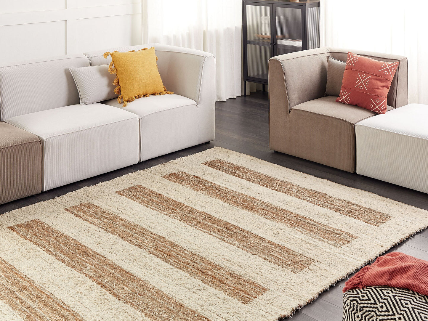 Teppich Baumwolle / Jute beige 200 x 300 cm geometrisches Muster Kurzflor ZIARAT