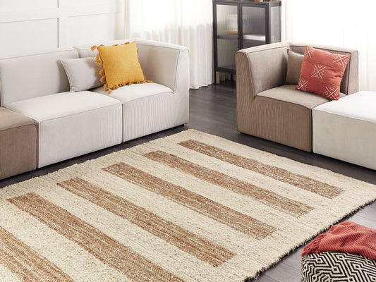 Teppich Baumwolle / Jute beige 200 x 300 cm geometrisches Muster Kurzflor ZIARAT