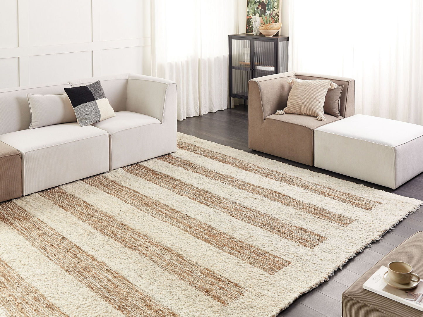 Teppich Baumwolle / Jute beige 300 x 400 cm geometrisches Muster Kurzflor ZIARAT