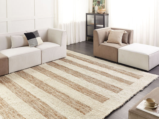 Teppich Baumwolle / Jute beige 300 x 400 cm geometrisches Muster Kurzflor ZIARAT