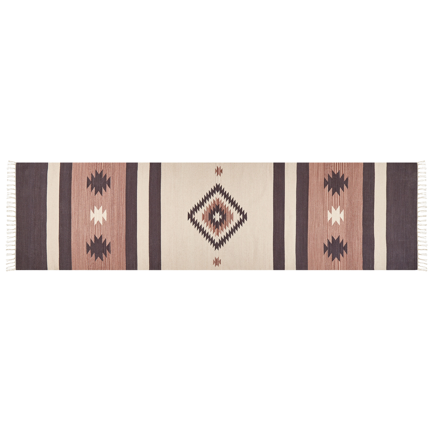 Kelim Teppich Baumwolle beige / braun 80 x 300 cm geometrisches Muster Kurzflor ARAGATS