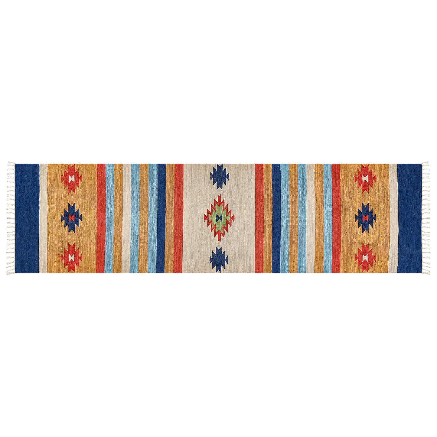 Kelim Teppich Baumwolle mehrfarbig 80 x 300 cm geometrisches Muster Kurzflor TARONIK