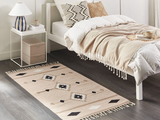 Kelim Teppich Baumwolle mehrfarbig 80 x 150 cm geometrisches Muster Kurzflor BERDIK