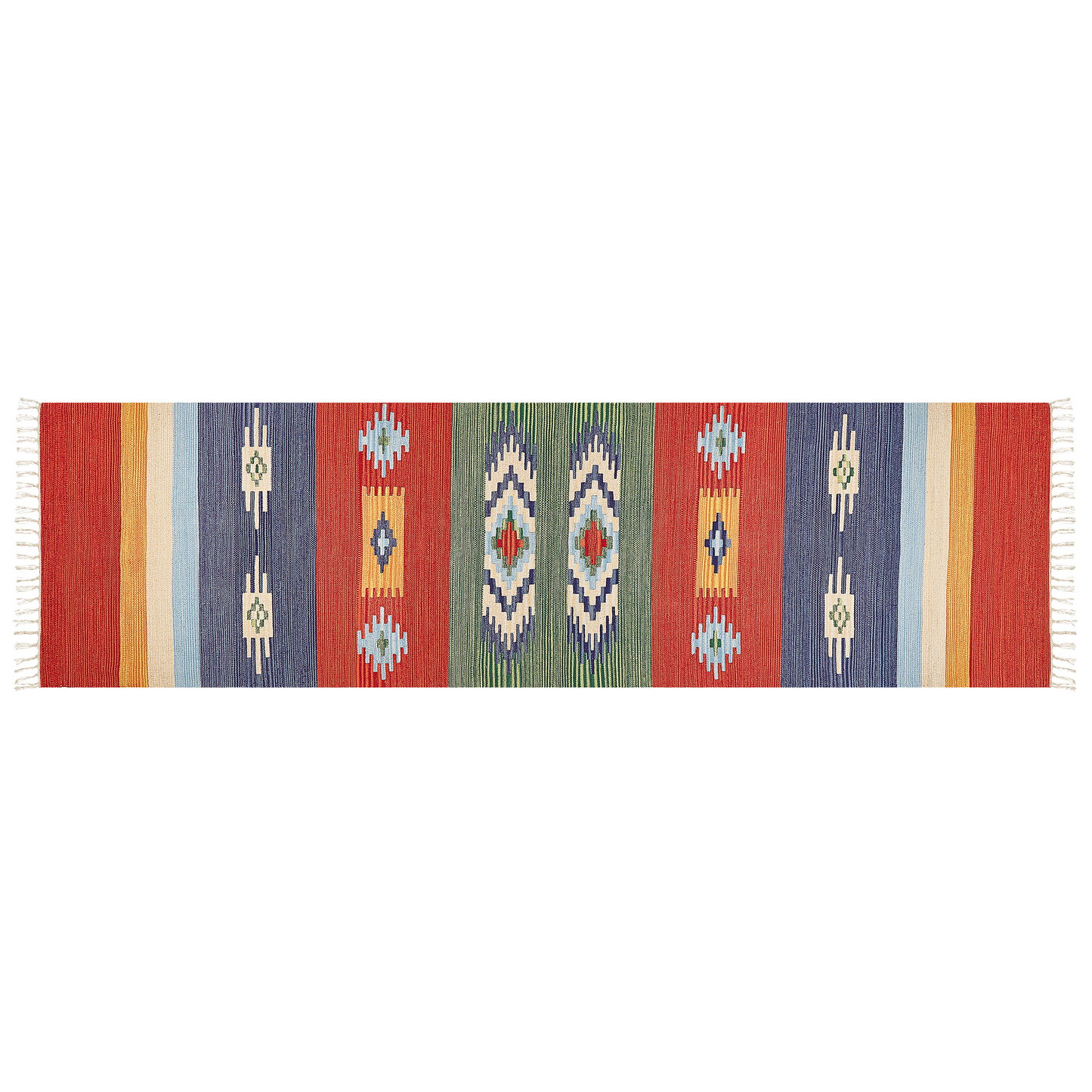 Kelim Teppich Baumwolle mehrfarbig 80 x 300 cm geometrisches Muster Kurzflor KAMARIS