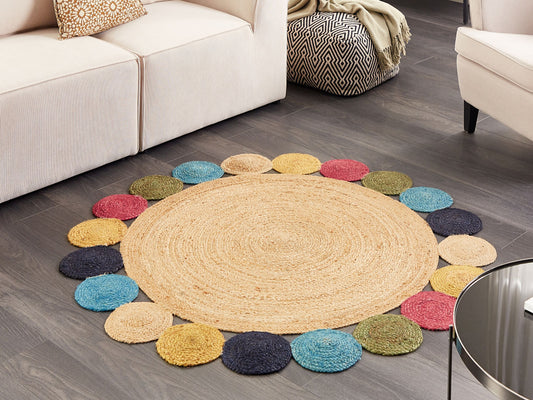 Teppich Jute mehrfarbig ø 140 cm Kurzflor zweiseitig VOSTAN