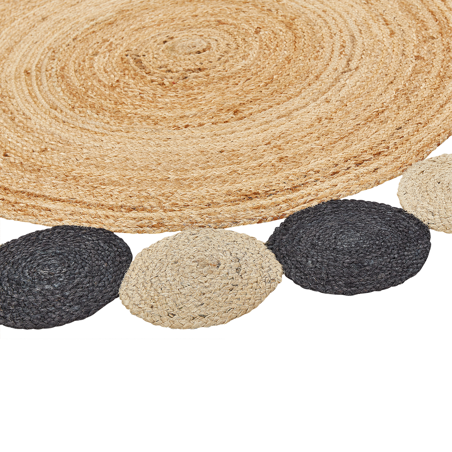 Teppich Jute natürlich / schwarz ø 140 cm Kurzflor zweiseitig VOSTAN
