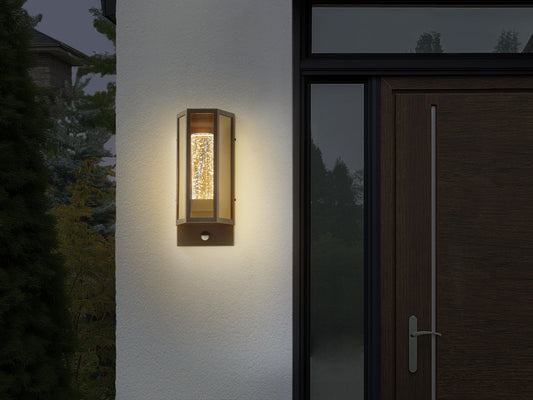Aussenwandleuchte LED Metall braun mit Bewegungssensor 35 cm rechteckig FRUID