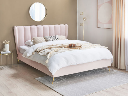 Bett mit Lattenrost Samtstoff MIRIBEL 160 x 200 cm Pastellrosa