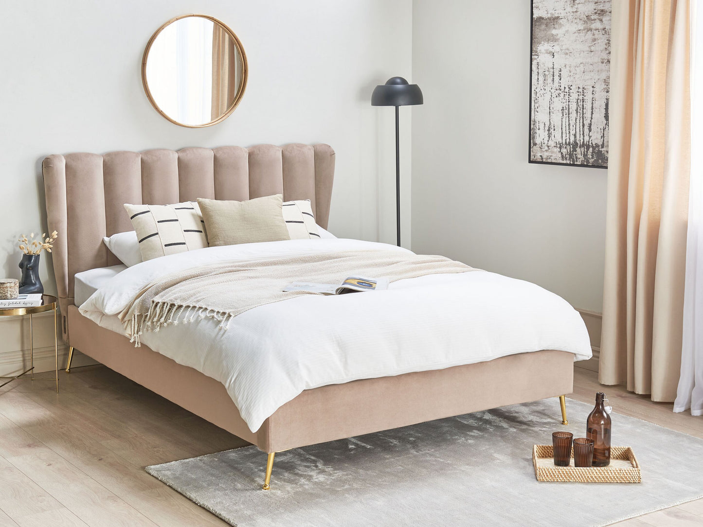 Bett mit Lattenrost Samtstoff MIRIBEL 140 x 200 cm Taupe