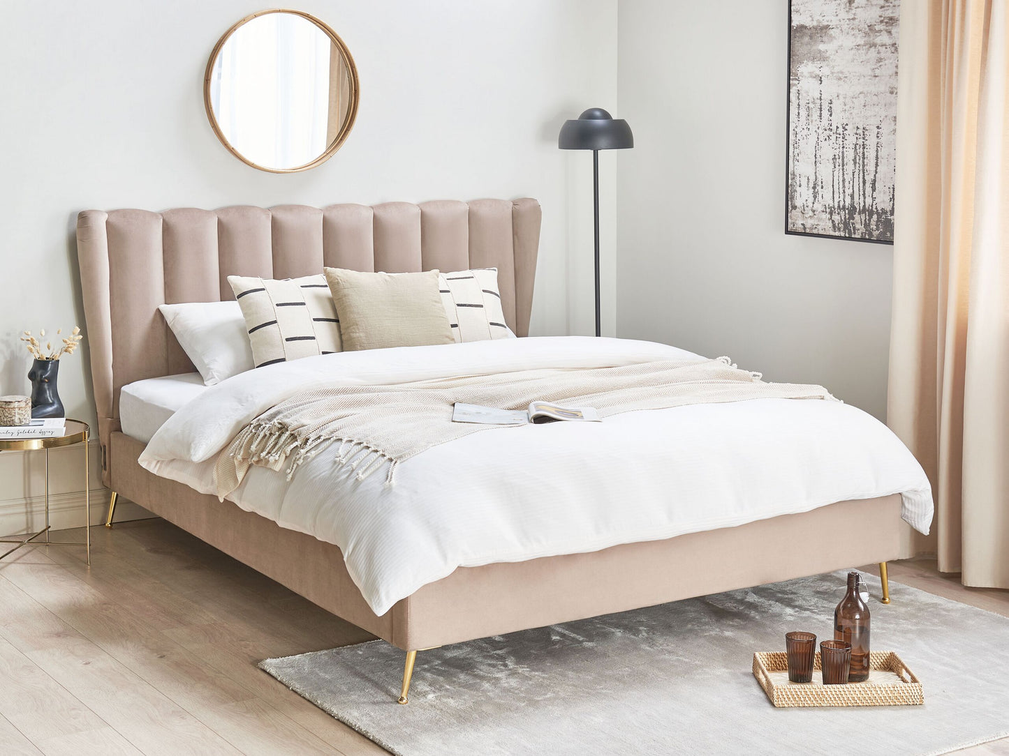 Bett mit Lattenrost Samtstoff MIRIBEL 160 x 200 cm Taupe