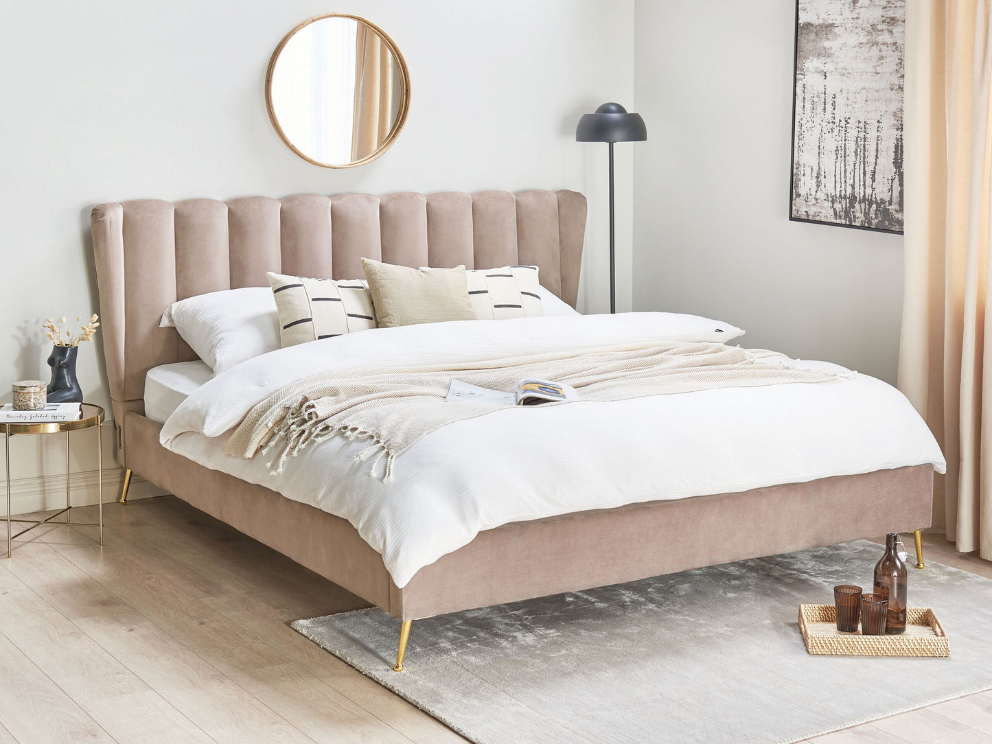 Bett mit Lattenrost Samtstoff MIRIBEL 180 x 200 cm Taupe