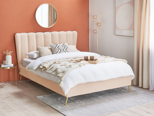 Bett mit Lattenrost Samtstoff MIRIBEL 140 x 200 cm Beige
