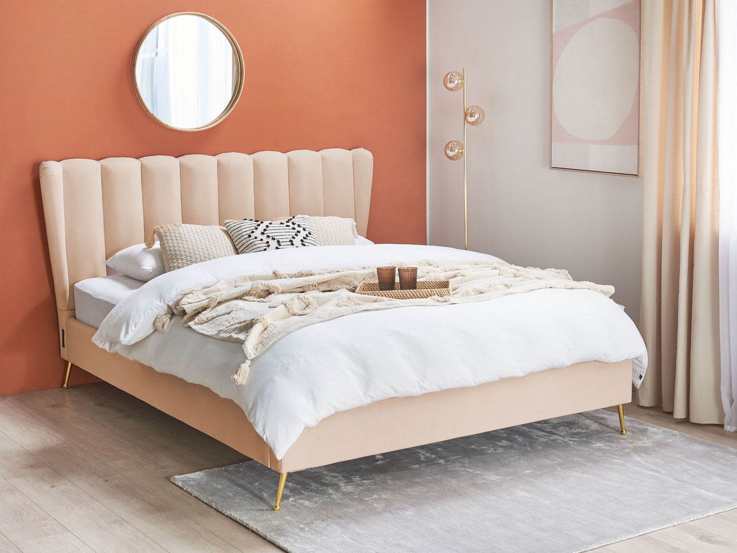 Bett mit Lattenrost Samtstoff MIRIBEL 160 x 200 cm Beige