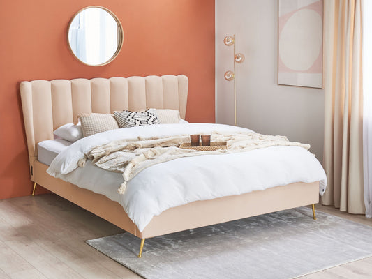Bett mit Lattenrost Samtstoff MIRIBEL 160 x 200 cm Beige
