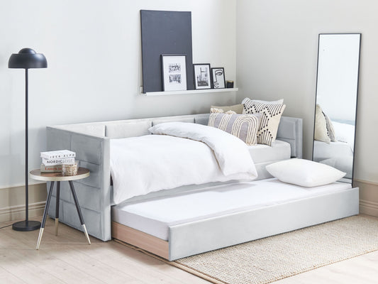 Ausziehbett Samtstoff CHAVONNE 90 x 200 cm Hellgrau