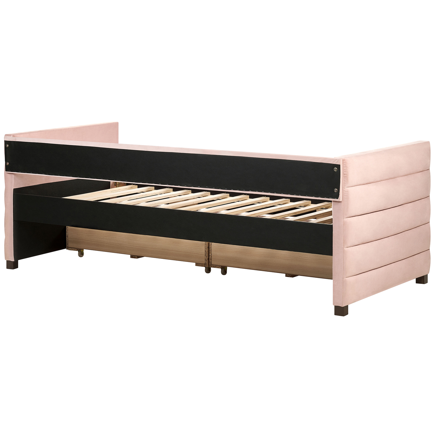 Tagesbett mit Stauraum Samtstoff MARRAY 90 x 200 cm Pastellrosa