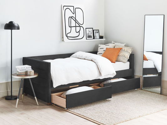 Tagesbett mit Stauraum Samtstoff MARRAY 90 x 200 cm Schwarz