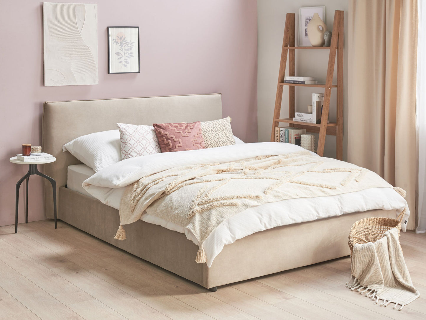 Bett mit Stauraum Samtstoff LAVAUR 160 x 200 cm Taupe