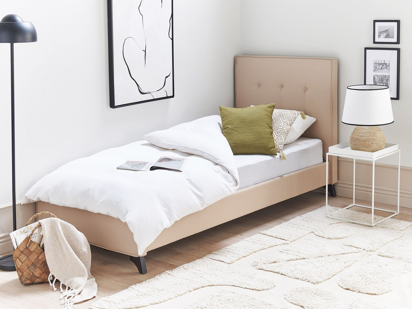 Bett mit Lattenrost Stoff AMBASSADOR 90 x 200 cm Beige
