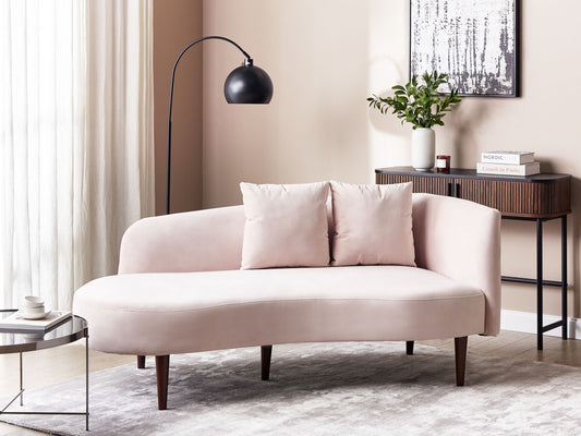 Chaiselongue Samtstoff pastellrosa rechtsseitig CHAUMONT