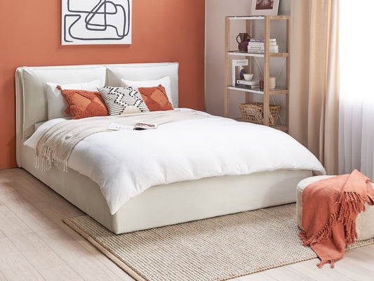 Bett mit Stauraum Samtstoff BAJONNA 160 x 200 cm Weiss