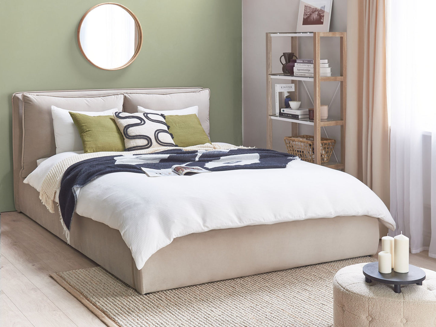 Bett mit Stauraum Samtstoff BAJONNA 160 x 200 cm Beige