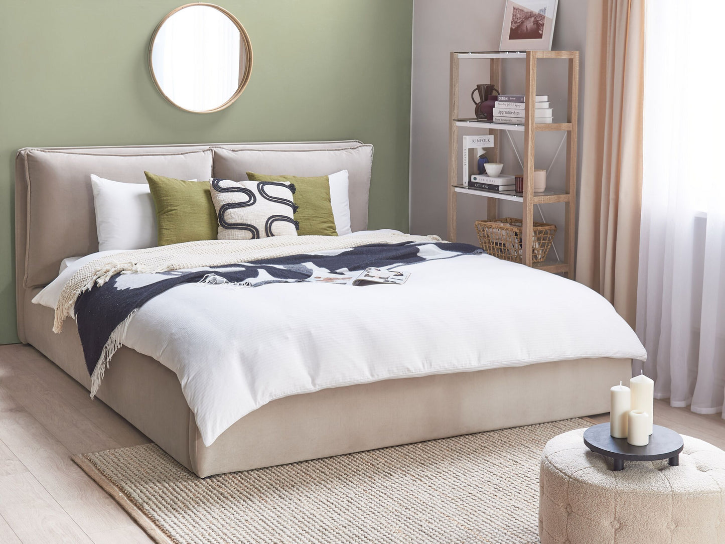Bett mit Stauraum Samtstoff BAJONNA 180 x 200 cm Beige