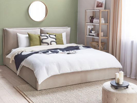 Bett mit Stauraum Samtstoff BAJONNA 180 x 200 cm Beige