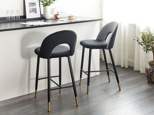 Set mit 2 Barstühlen FALTON Samtstoff Schwarz / Weiss
